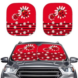 Bulopur 2 PCS Sun Shade for Car Windshield Ladybug Print Automotive Windshield Sun Protectors 2 Piece UV-Blocking Front Window Sunshades Auto Interior Protector