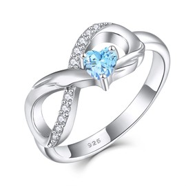 STARCHENIE Infinity Promise Ring 925 Sterling Silve Angel Wings Heart Aquamarine Ring for Women Size 8