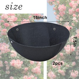 2PCS 16 Inch Round Hanging Basket Liners - Non-Woven Felt Replacement Inserts for Hanging Baskets - Black - Outdoor Plants - Avoid Bird Nesting