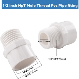 10Pack 1/2" PVC Male Adapter Pipe Fittings (Socket x Pipe Thread) 2-Way PVC Hose Adapter Coupling with 1/2 Inch Male Thread, Schedule 40, White