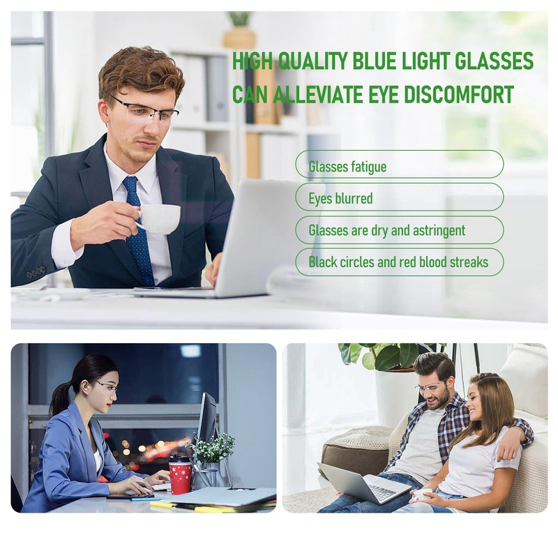 Anourney Blue Light Blocking Glasses, Lightweight Metal Half Frame Computer