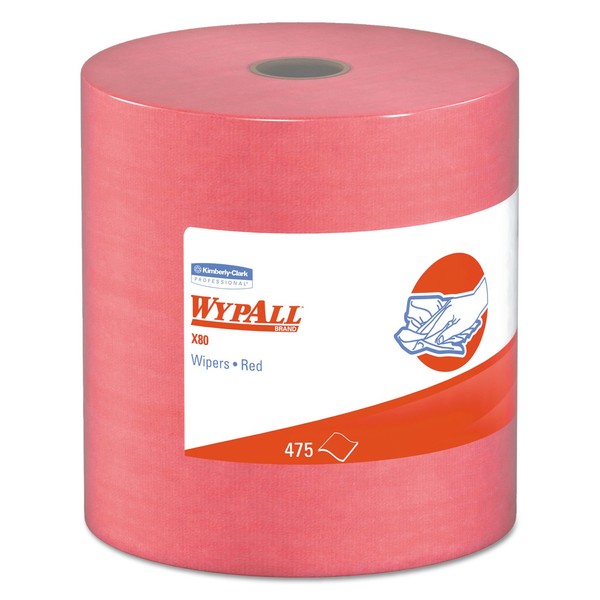 Wypall 41055 X80 Wipers, Hydroknit, Jumbo Roll, 12 1/2 X 13 2/5, Red, 475 Wipers/Roll