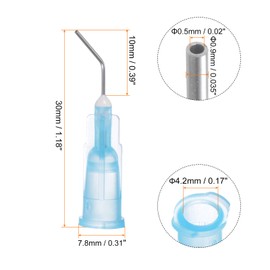 HARFINGTON 1000pcs Blunt Tip Dispensing Needles, 25 Gauge 45 Degrees Bent Dispensing Tips 0.4" End Angled Dispenser Needle with Luer Elbow Blunt Needle for Oil or Glue Applicator, Light Blue