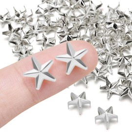 150Pack 10mm Star Studs for Clothing, Small Star Nailheads Rivets Metal Spike Stud Leather Claw Rivets for Punk Rock Clothing Belt Bag Shoes Cap Bracelet Pet Collars DIY Leathercraft (Silver)