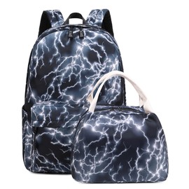 mezhsa Boy School Backpack Elementary Middle Lightning Bookbag Laptop Teenager Waterproof Lightweight (A-Black)