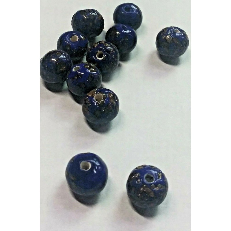 2 MURANO Glass Dark Blue encrusted metallic specks 10 mm