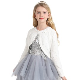 Adorel Girls' Cardigan Festive Long Sleeve Round Neck Bolero Cardigan, cream white