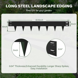 Galvanized Steel Landscape Lawn Edging 40 Inch Strips, Steel Edging 8 Inch Depth,6-Pack Black Bendable Metal Landscape Edging,Metal Edging for Landscaping (20FT Total Length)