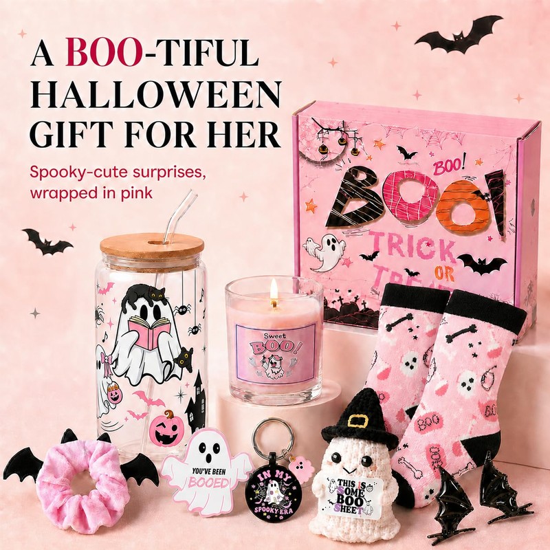 Boo Basket Stuffers for Women Halloween Basket Pink Spooky Basket