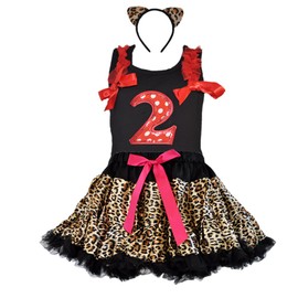GoForDance Birthday Girl Leopard Tutu - Age Number Tank Top - Leopard Headband 3 PCS Set (Age 2-Medium tutu)