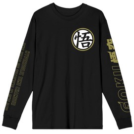 Dragon Ball Z Kanji Symbols Crew Neck Long Sleeve Men's Black Tee-XS