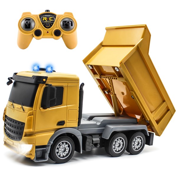 Losbenco 7 Channels RC Dump Truck Remote Control Trucks, 2.4GHz Construction Vehicle Toys with Light, 1/24 Engineering Machinery Toy Gifts for Boy Girl Kids 6 7 8 9 10 11 Years