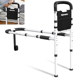 Bed Rails for Elderly Adults Safety - ASTM Approved Adjustable Bed Cane Supports 350LBS with Non-Slip Grip & Storage Pocket, Stable Bed Assist Rails for Seniors, Tool-Free