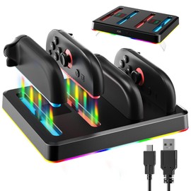 RHOTALL Charging Dock Compatible with Switch 2 Controller, Charger Base Station for Switch Controllers with 9 RGB Light Mode, LED Indication and USB Type-C Charger Cable