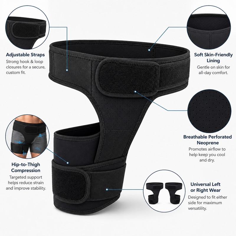 Groin Compression Wrap for Hip & Thigh Support – Adjustable