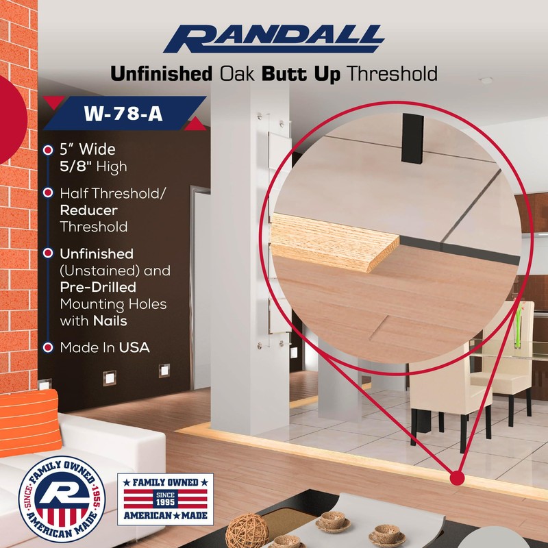 36" Unfinished Oak Reducer Threshold – 5" Wide x 5/8"