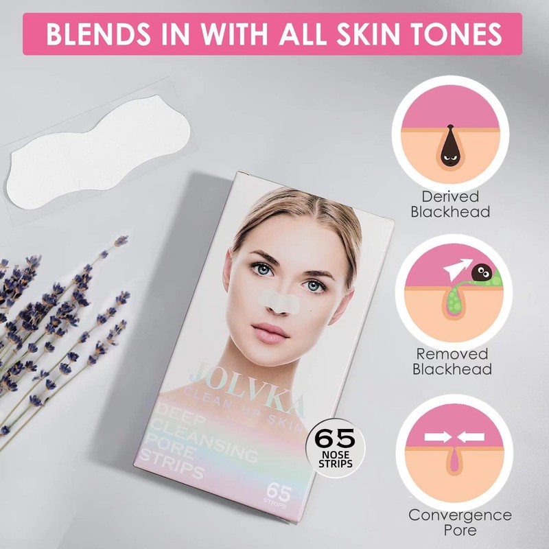JOLVKA Blackhead Remover Pore Strips for Nose - 65 Strips