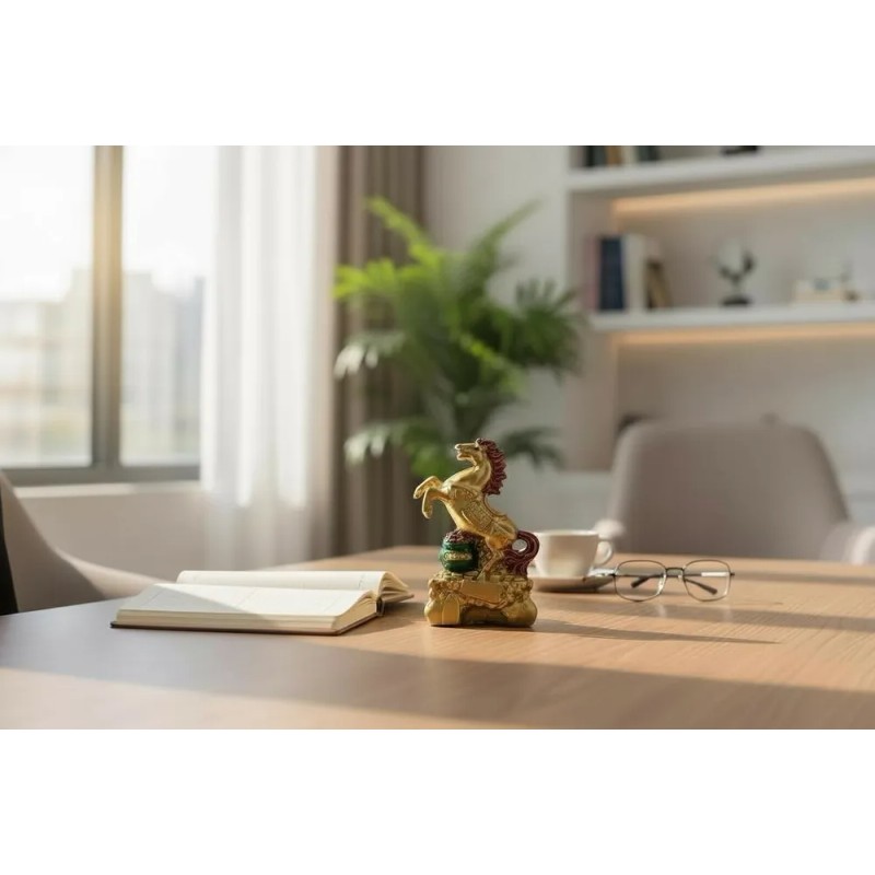 Caballo Figura De Resina Año Chino 8x5cm Dorado