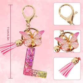 Yanmucy Letter Keyring Girls Rings Purple Cute Key Ring Glitter with Butterfly Tassels Resin Keychain Aesthetic for Bag Charm Women Girls Bag Dec, l
