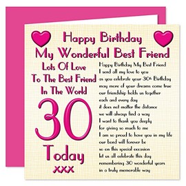 Best Friend 30th Happy Birthday Card - Lots Of Love To The Best Friend In The World - 30 Today