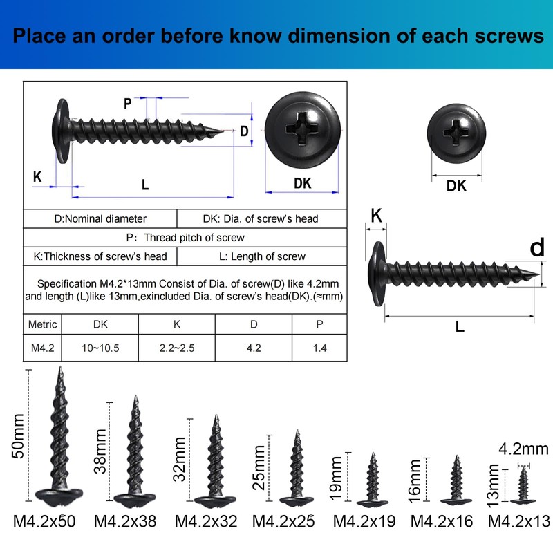 FandWay 100Pcs M4.2 x 25mm Wafer Head Self-Tapping Screws, Modified