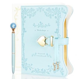 hi!SCI Diary with Lock and Keys for Girls & Women, 360 Pages Journal with Lock for Girls Gift Ideas, Girls Locking Diary with Pen, Cute Journals Set for Teen Girls Ages 8-12 (Rose Garden, Light Blue)
