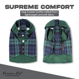 Parisian Pet Green Dog Shirt - Scottish Tuxedo Dog Clothes - Stylish Dog Wedding Outfit - Lightweight Party Puppy Dress - Christmas Dog Shirts for Small Dogs S