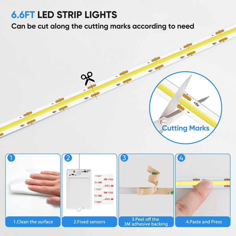 OMIKA COB Motion Sensor Stair Strip Lights,6.56ft 640LEDs Closet Lights,