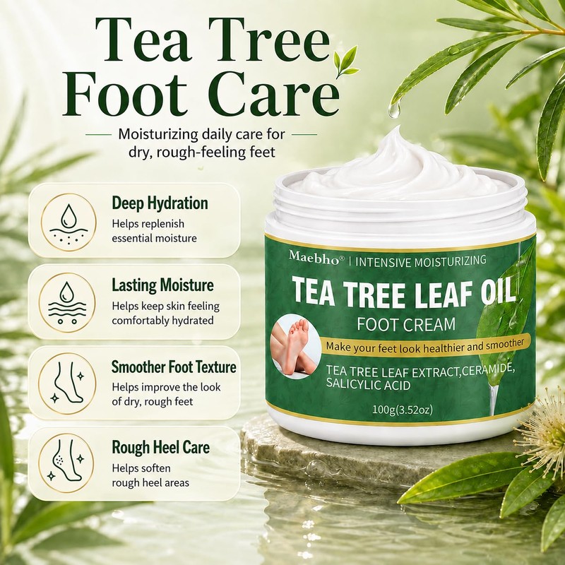 Tea Tree Foot Cream for Dry Rough Feet, Moisturizing Heel
