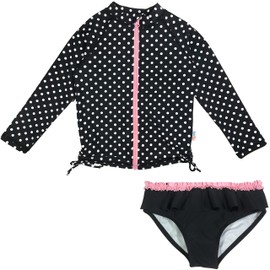 SwimZip Traje de baño de 2 piezas de manga larga para niña UPF 50+ (varios colores), Negro (Black Polka Dot), 3-6 Meses