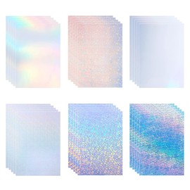 Wonninek 30 Sheets A4 Holographic Paper Sticker, Printable Waterproof Sticker Printer Paper for Inkjet and Laser Printer