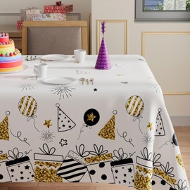 XCHI Birthday Gifts Hats Balloons Firework Tablecloth Rectangle Washable Table Covers for Indoor Outdoor Dining Table Home Party Decorations 60x120 Inch
