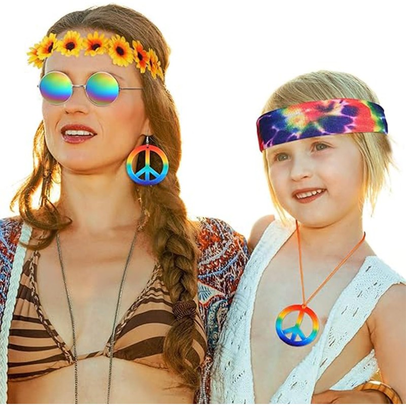 Set de accesorios hippie 5 piezas – Collar paz, aretes,