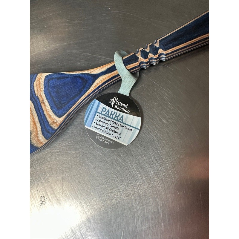 Island Bamboo Pakka Hardwood Spatula Blue And Tan Heat Resistant