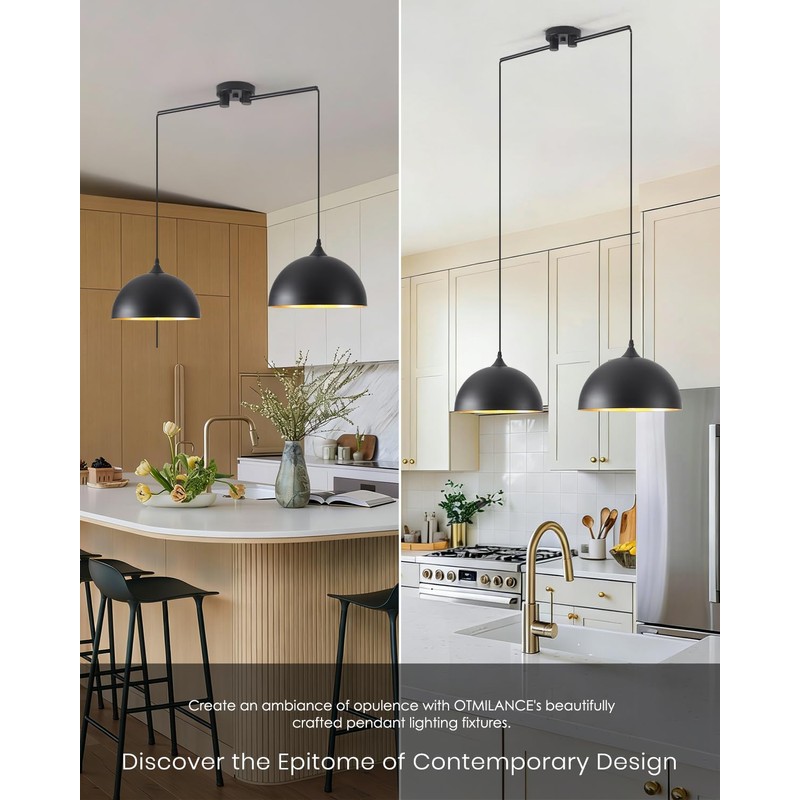 Otmilance Black Pendant Lights Kitchen Island 2-Light, Black Dome Pendant