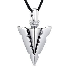 Imrsanl Cremation Jewelry for Ashes Stainless Steel Urn Pendant Necklace for Mens Boys Cool Spearpoint Arrowhead Memorial Keepsake Ash Jewelry (Silver-3)
