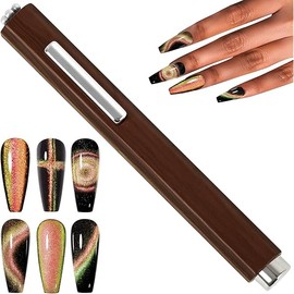 3 In 1 Nail Magnet, Multifunctional Cat Eye Gel Nail Polish Magnet with Octagonal Mahogany Shell Protective Cover for Cat Eye Nail Art Design (Black Walnut)