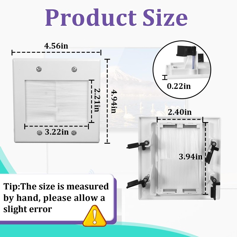 2PCS 2 Gang Brush Wall Plate for Coaxial Cable, HDMI,