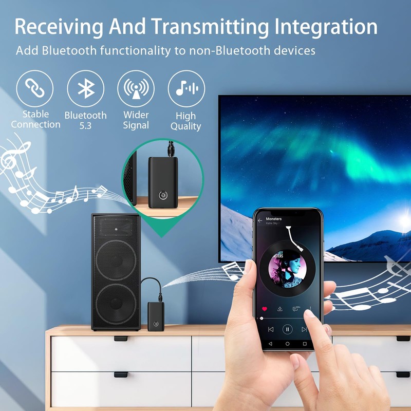 ORIA ORIA Aux Bluetooth Adapter, Bluetooth 5.3 Transmitter Receiver, 2-in-1