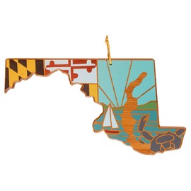 Totally Bamboo Maryland State Shaped Cutting Board and Charcuterie Serving Platter with Artwork by Summer Stokes, Includes Hang Tie for Wall Display