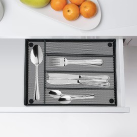 Relaxdays Cutlery Tray for Drawers, H x W x D: 5 x 23.5 x 32 cm, Cutlery Organiser, 5 Compartments, Cutlery Tray, Metal, Anthracite