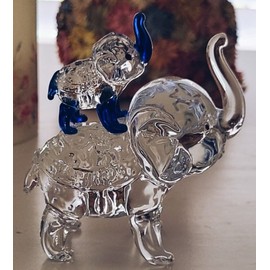 Crystal Elephant Figurines Mother Son Glass Elephants with Trunk Up Crystal