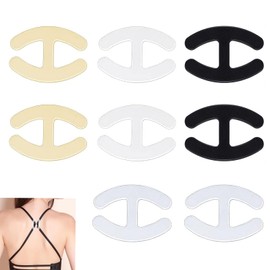Pack of 8 Bra Straps Clip Back, Bra Clips for Bra Straps Back, Bra Clip Back, Bra Accessories, for Strapless and Racerback Tops (Skin Colour, White, Black, Transparent), black