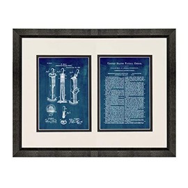 Combination Shaving Utensil Patent Art Midnight Blue Print in a Beveled Black Wood Frame with a Double Mat (16" x 20") M14571