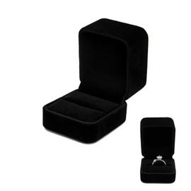 WisePoint Ring Box, Velvet Wedding Ring Box, Engagement Ring Box, Single Ring Organiser Box, Small Ring Boxes for Engagement, Proposal, Wedding, Valentine's Day (Black)
