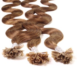 hair2heart Extensions Echthaar Bondings Gewellt - 25 Strähnen 0.5g 40cm 8/03 hellblond natur-gold