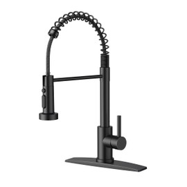 FORIOUS Black Kitchen Faucet with Pull Down Sprayer, Stainless Steel Single Handle Classic Spring Commercial Sink Faucet for Laundry & Utility Room RV Camper Bar Farmhouse