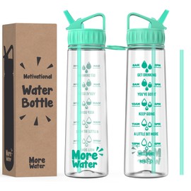 More Water Bottle With Straw, Motivational Time Markings 900ml - Drinking Tracker Bottles - Times to Drink - BPA Free Sports Bottles