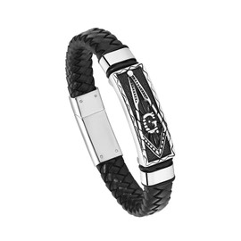 constantlife Cremation Bracelet for Ashes Braided Leather Wristband Memorial Cuff Bangle Masonic Compass Stainless Steel Urn Jewelry Keepsake Gift for Women Men (Silver, 24.00)