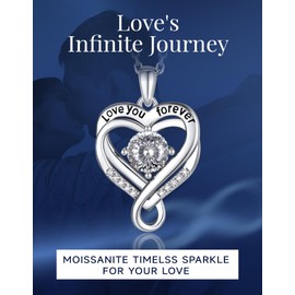 MomentWish Heart Necklace for Women, Christmas Gift for Wife, 1 Carat Moissanite Infinity with Engraved Love You Forever, 925 Sterling Silver Necklace, Birthday Anniversary Jewelry Gifts